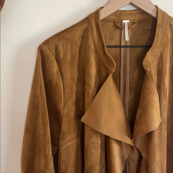 Free People Brown Suede Ruffle-Front Trench Coat - Picture 4 of 7